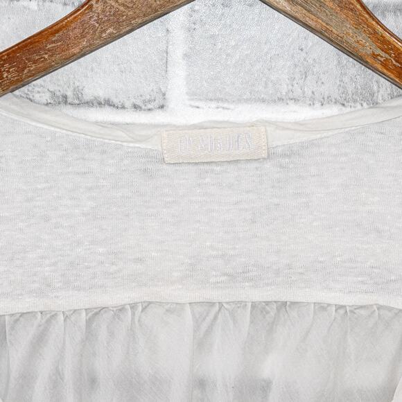 CP SHADES Mixed 100% Linen x Cotton Silk Scoop Neck Pullover in White Medium - Picture 2 of 9